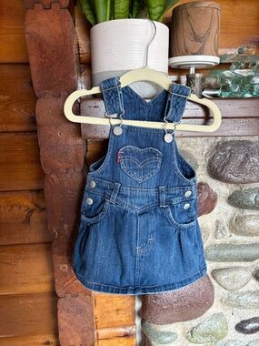 Baby Y2K vintage Levi's Blue Denim Overall Dress/Skirtalls with Heart Pockets